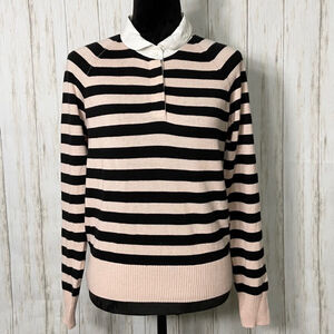 Joie Gabbe stripped polo sweater pink black stripe size small
